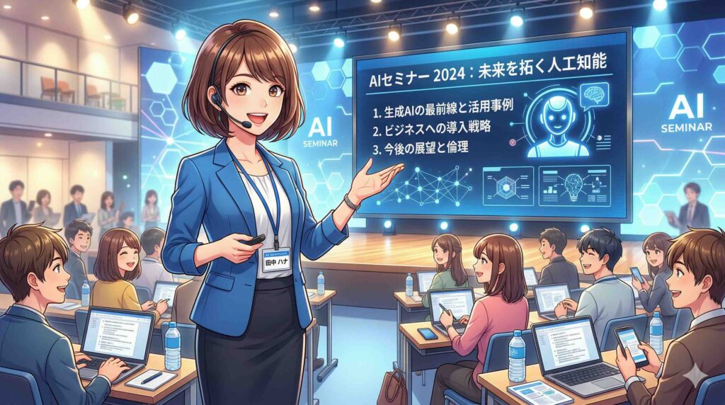SHIFT AI無料セミナーの内容を語る女性