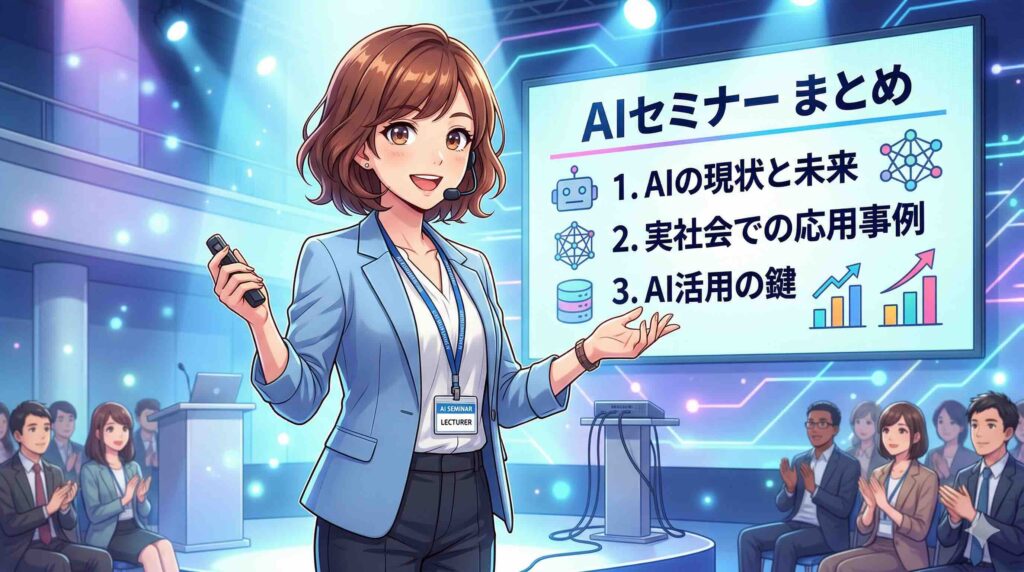 SHIFT AI無料セミナーについてまとめる女性