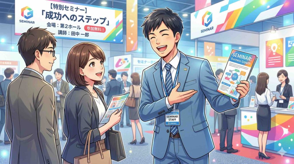 SHIFT AI無料セミナー後の勧誘する男性