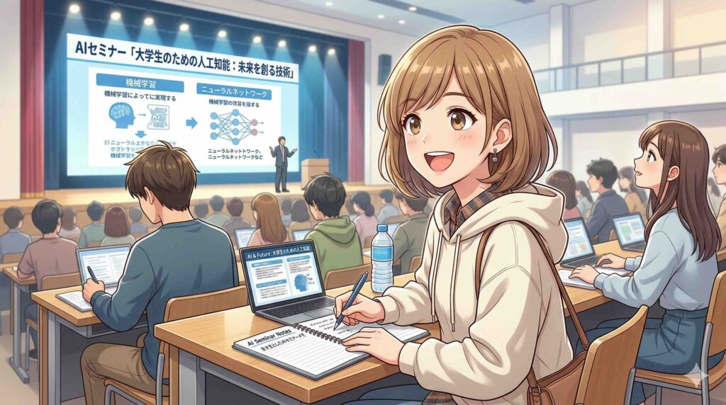 SHIFT AI無料セミナーの受講方法を学ぶ女性