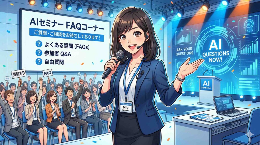 SHIFT AI無料セミナーに関するFAQをする女性