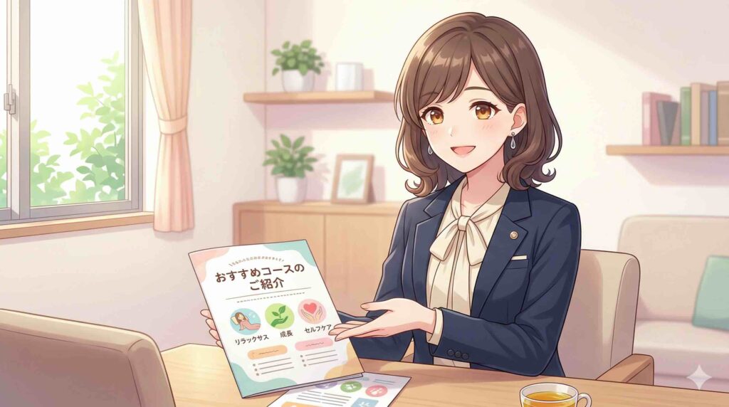 SHIFT AIの対象者別おすすめコースを紹介する女性
