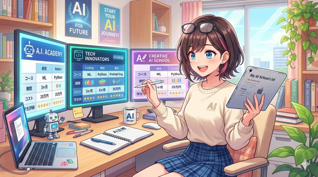 SHIFT AIは他のスクールと比べてどうか調べる女性