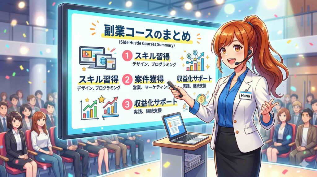 SHIFT AI副業コースについてまとめるプレゼンター
