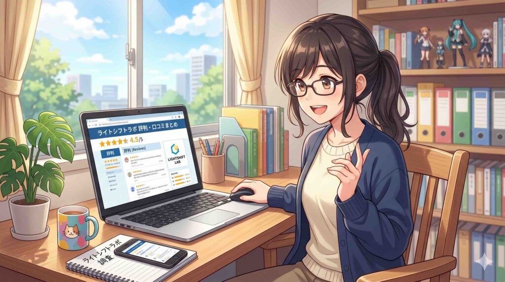ライトシフトラボの評判を調べる女性