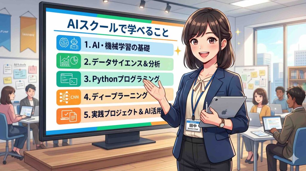 SHIFT AIで何が学べるのかをまとめる女性課長