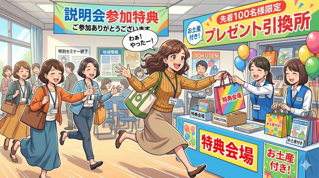 ライフシフトラボ無料説明会による特典に飛びつく女性