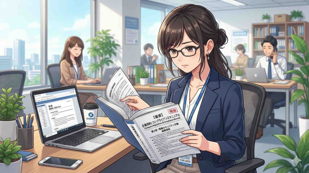SHIFT AIのクーリングオフ関係の規約を読む女性