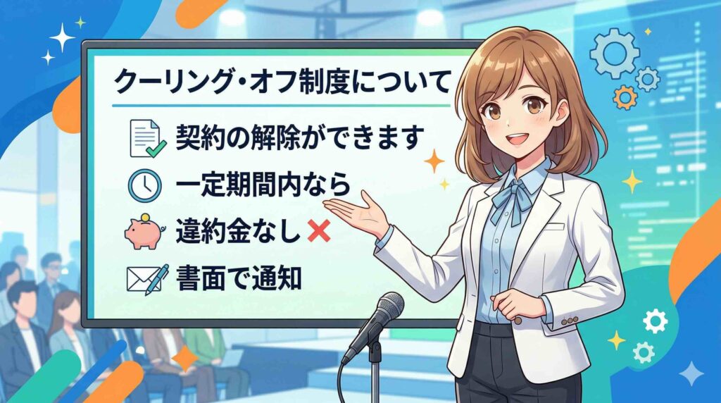 SHIFT AIにはクーリングオフはないのかまとめる女性