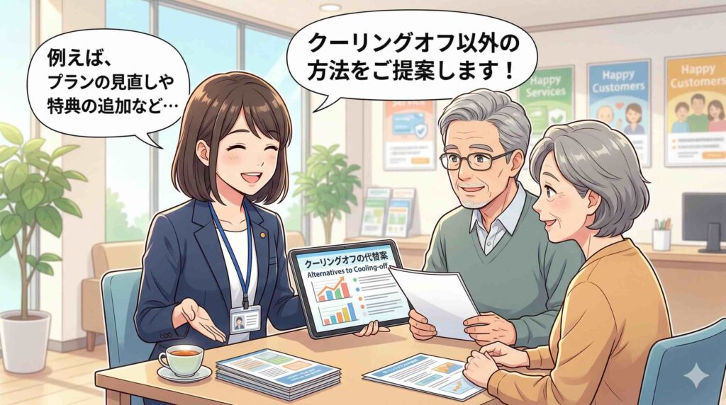 SHIFT AIのクーリングオフ代替制度を説明する女性