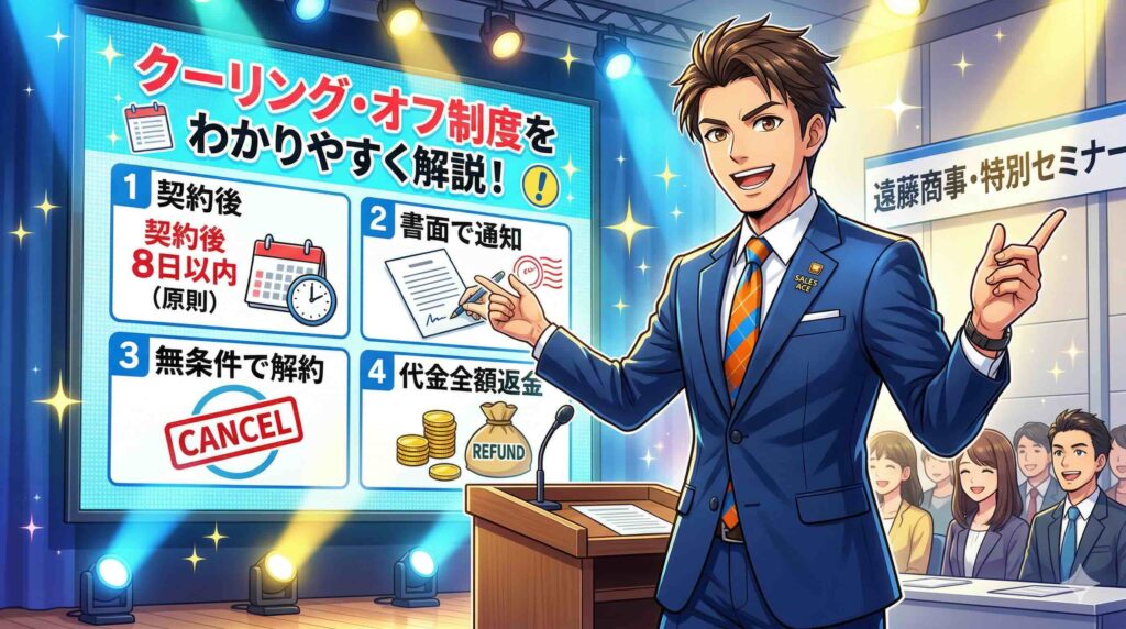 クーリングオフについて説明するやりての営業マン