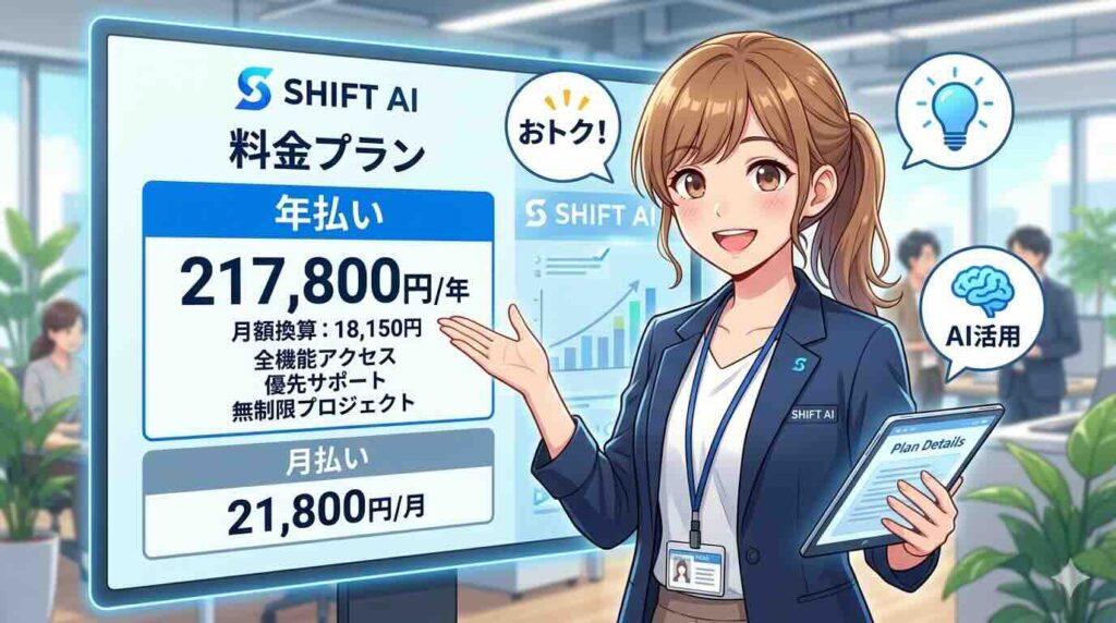 SHIFT AIの料金やプランを説明す女性