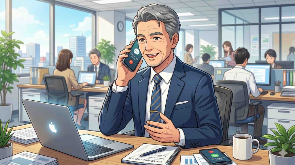 8日以内の無条件解約に関する問い合わせる男性