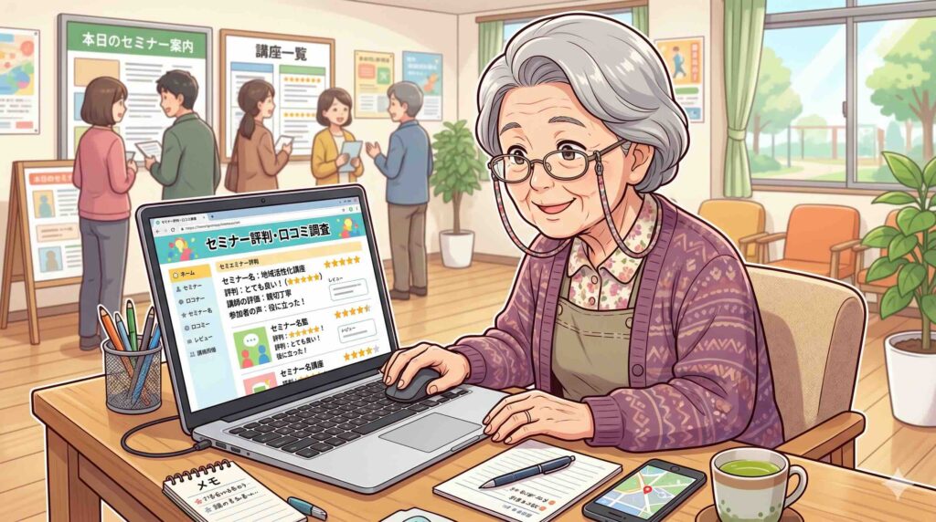 AIスキルアカデミー無料セミナーの評判を調べる女性