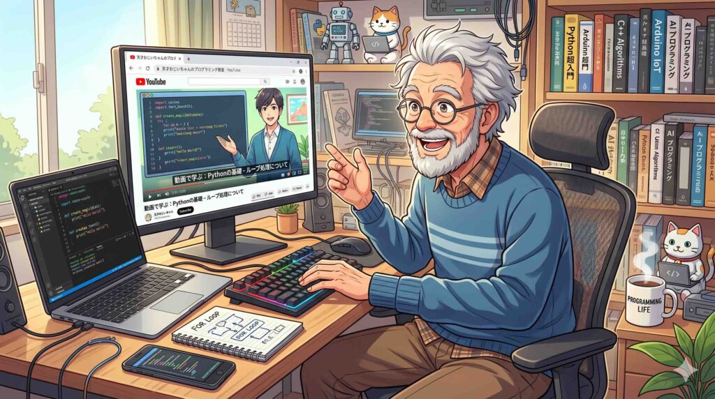 Udemyのコースを視聴する男性