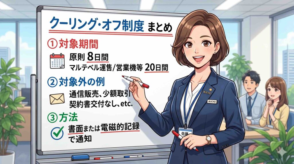 クーリングオフについてまとめる女性部長