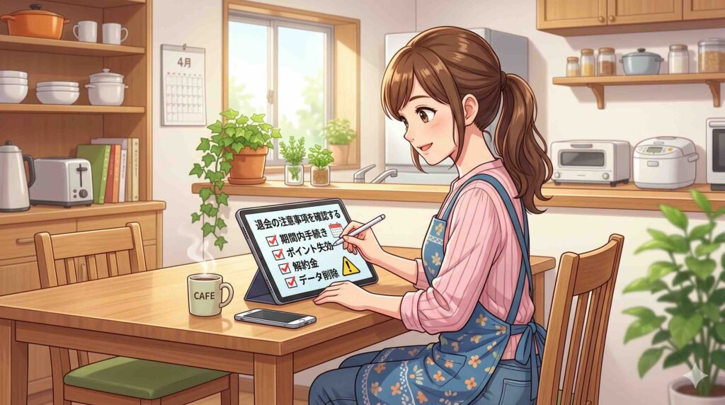AIスキルアカデミーの退会における注意事項を確認する主婦