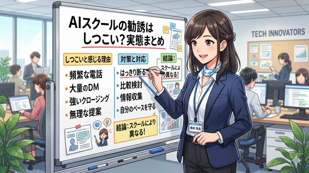 AIスキルアカデミーはしつこいのかまとめる女性