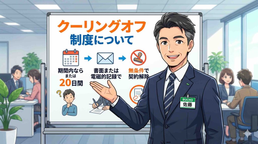クーリングオフについて説明する部長