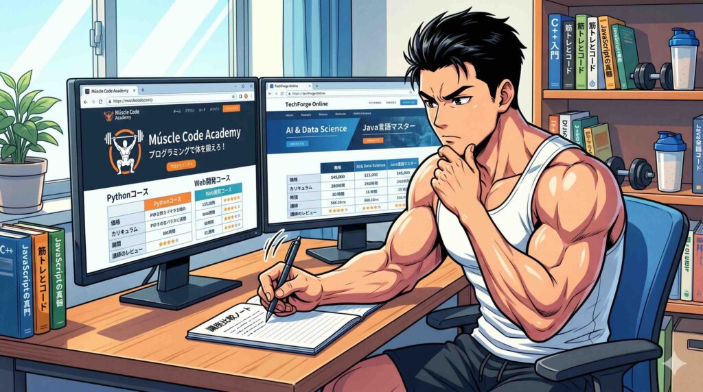 UdemyのClaude講座を5つ比較してみたのブログをまとめる男性