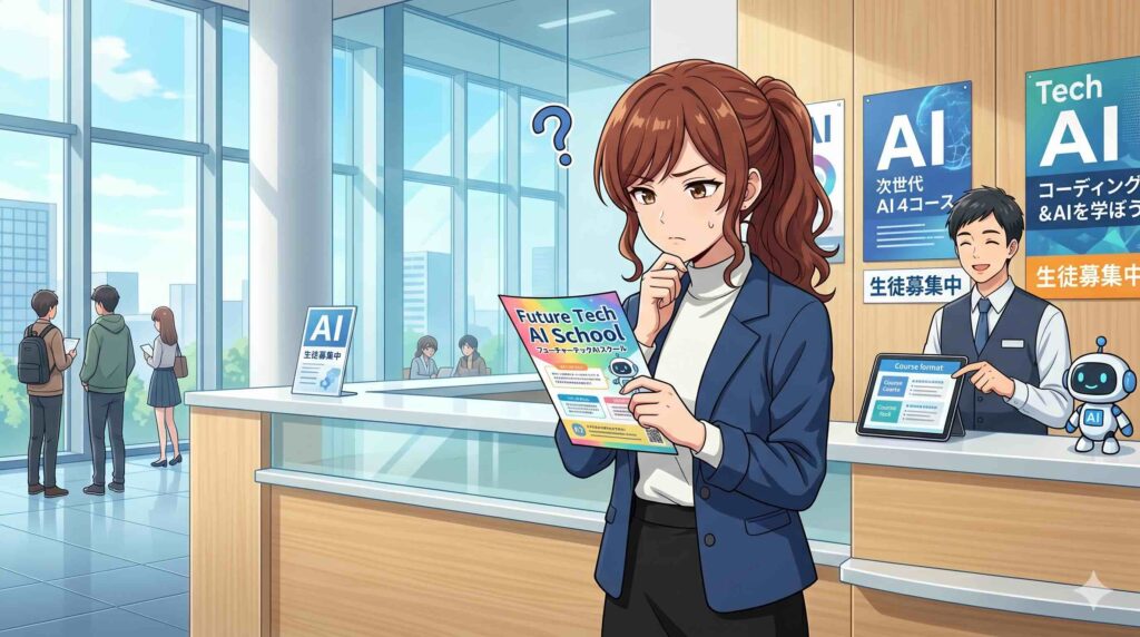デジハク生成AIは高くてやばいのか怪しむ女性