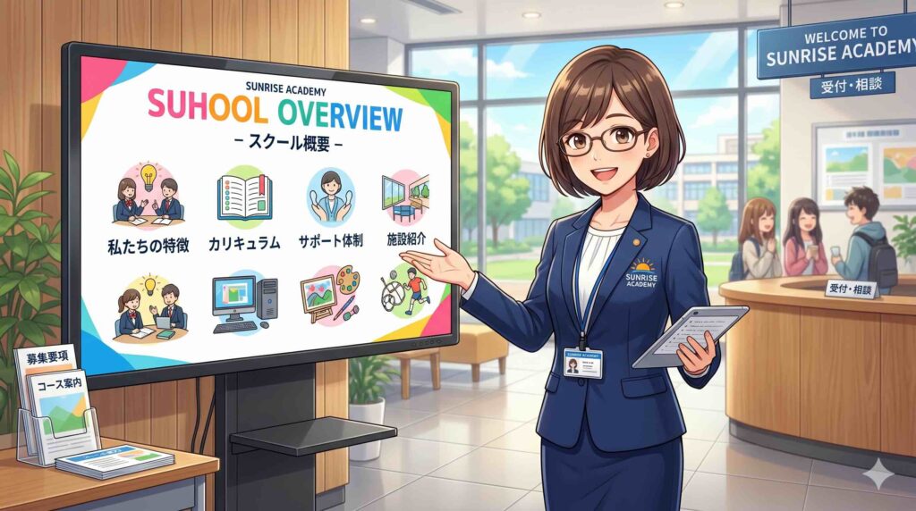 AIスキルアカデミーの概要を説明するスタッフ