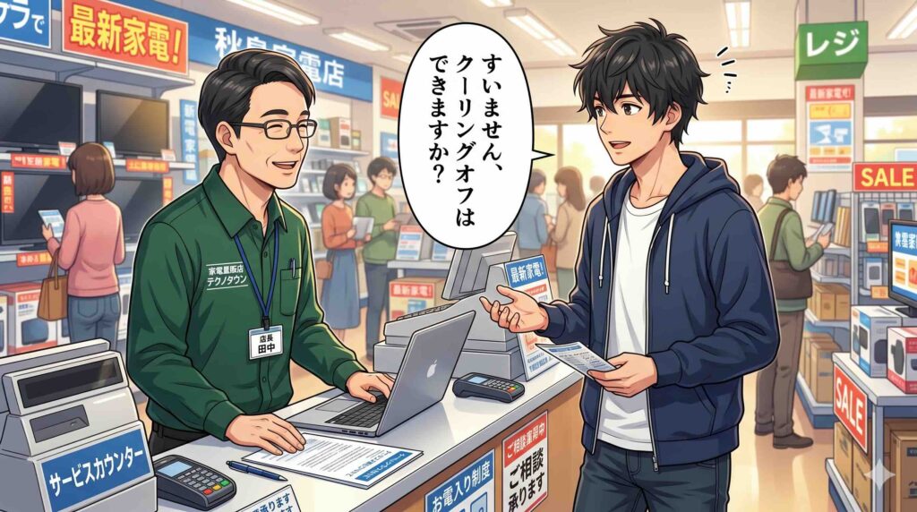 AIスキルアカデミーにはクーリングオフはないのか尋ねる男性