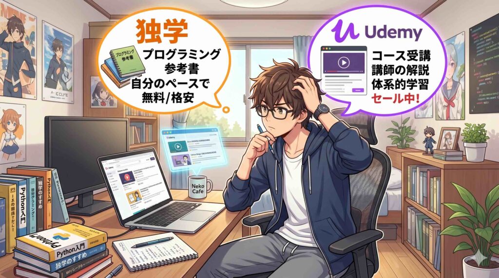 独学とUdemyどちらが良いか悩む学生