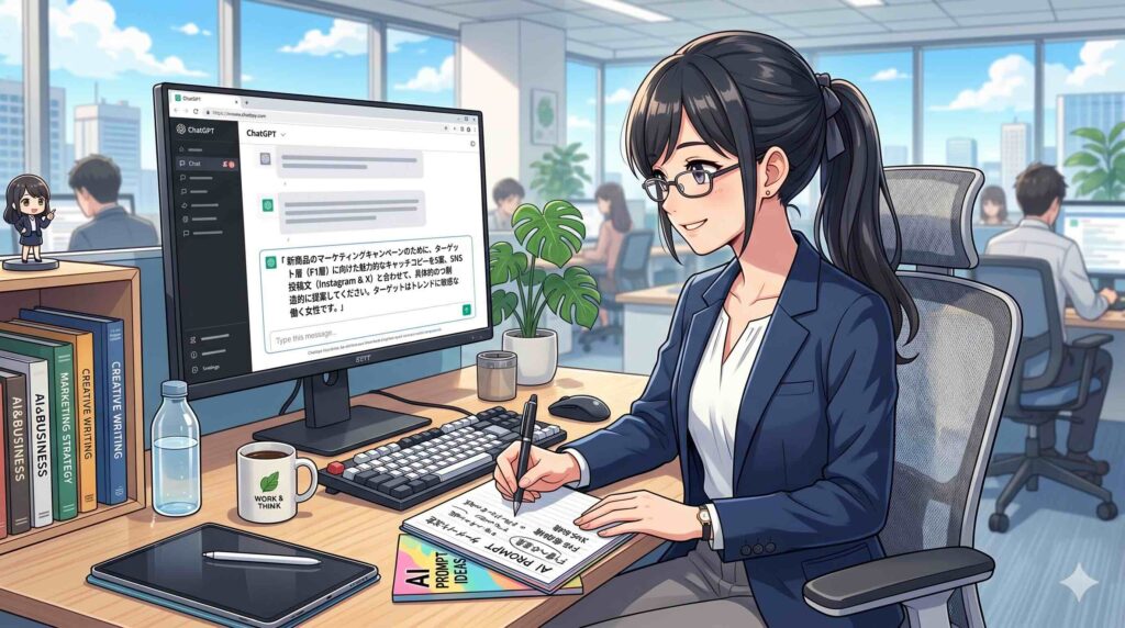 ChatGPTのプロンプトが学べるおすすめコースをする女性