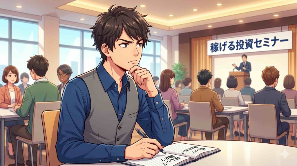 AIスキルアカデミー無料セミナーを怪しむ男性