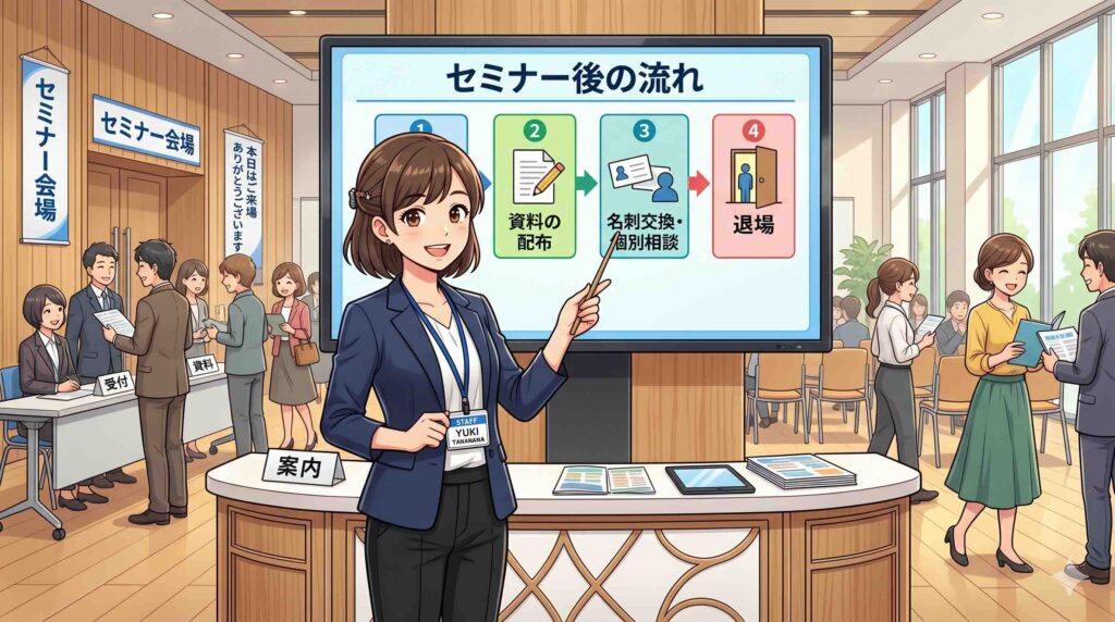 AIスキルアカデミー無料セミナー後の流れを説明するスタッフ