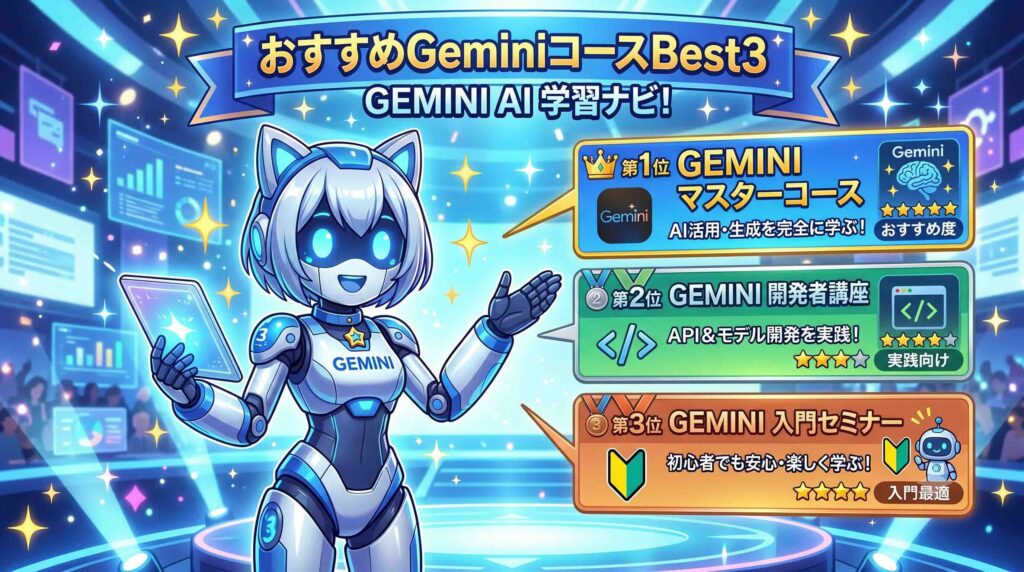 UdemyのおすすめGeminiコースBest3を紹介するロボット