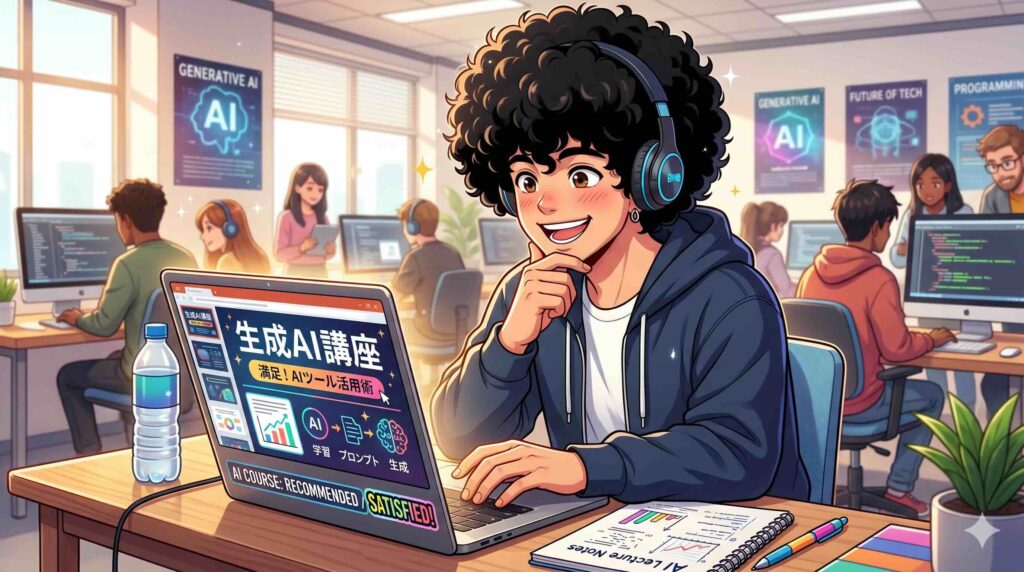 Udemyの生成AIおすすめ講座ベスト3をまとめる男性
