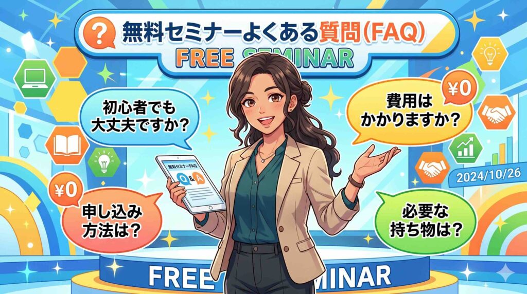 AIスキルアカデミー無料セミナーに関するFAQに答える女性