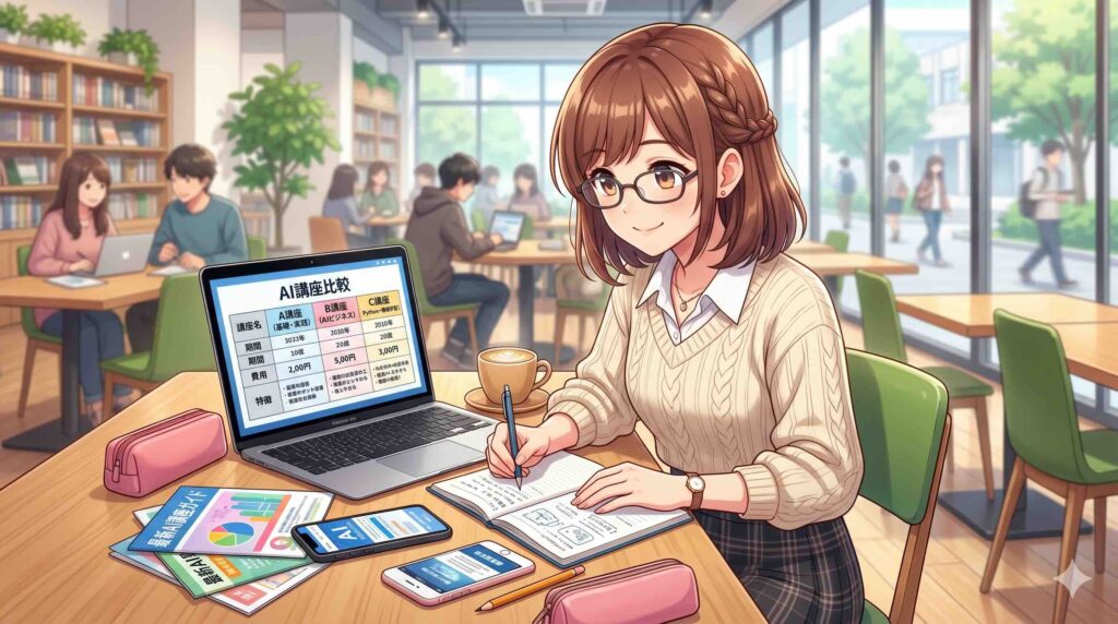 Udemyの生成AI講座を比較している女子大生