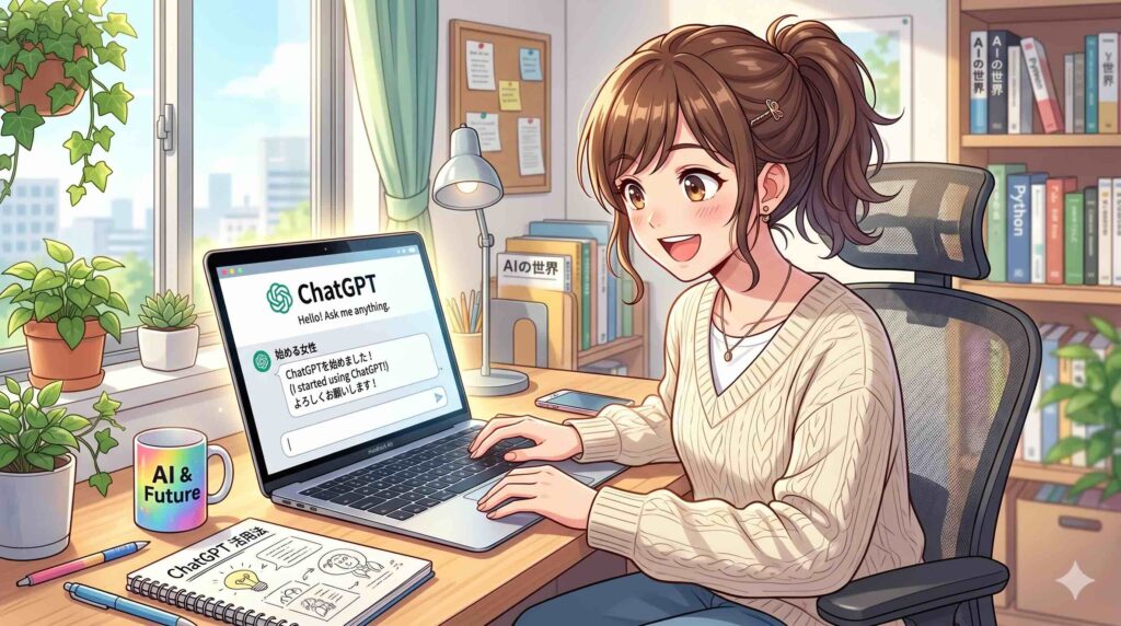 初心者向けのChatGPT入門コースを視聴する女性