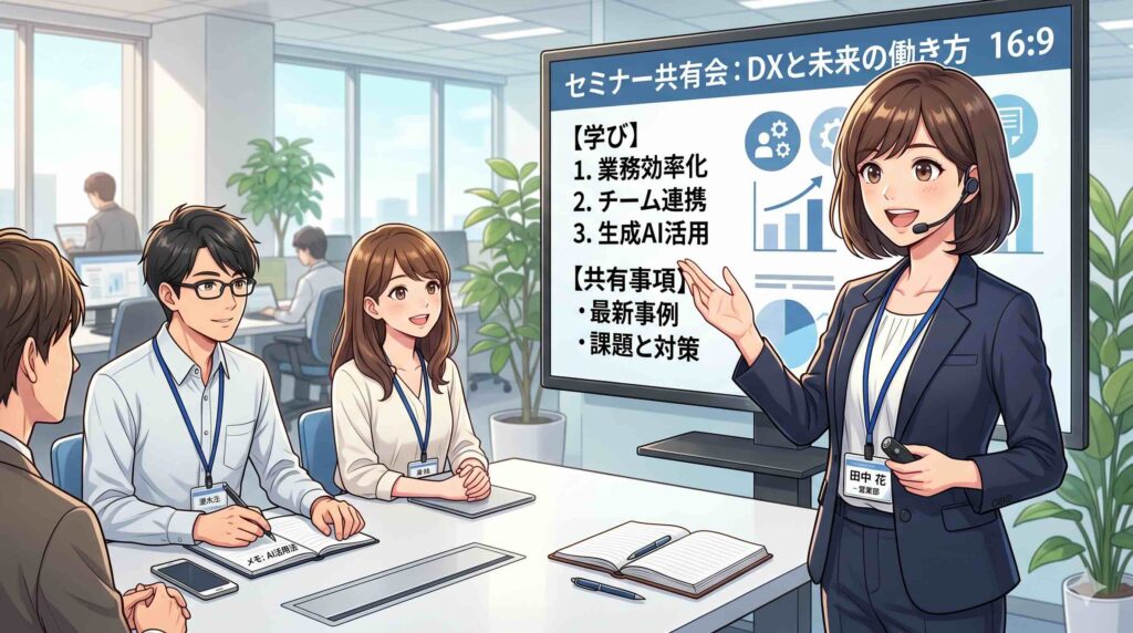 AIスキルアカデミー無料セミナーで得られた情報を共有するスタッフ