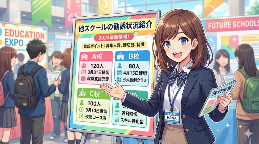 他のAIスクールと比べてしつこいのか調査結果を示す女性
