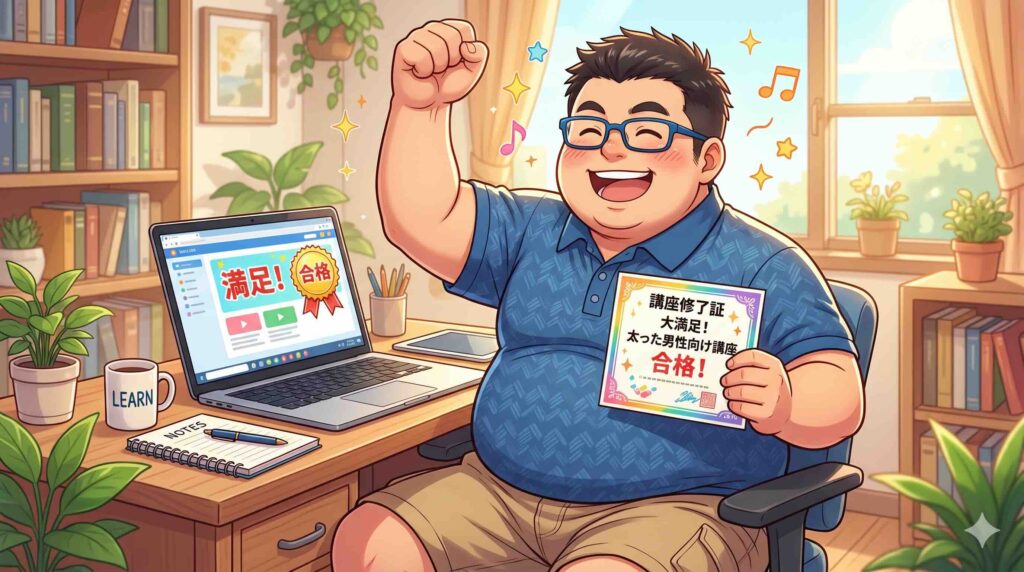 Udemy生成AIパスポート対策講座ベスト3を受講して満足する男性