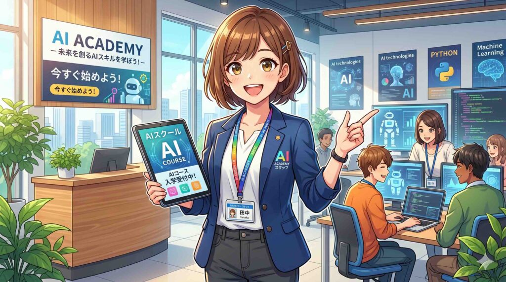 デジハク生成AIが高いと感じている方におすすめなスクールを紹介するスタッフ