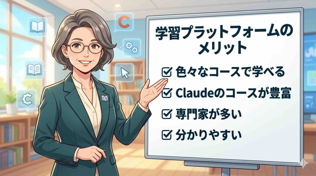 UdemyでClaudeを学ぶメリットを話す女性