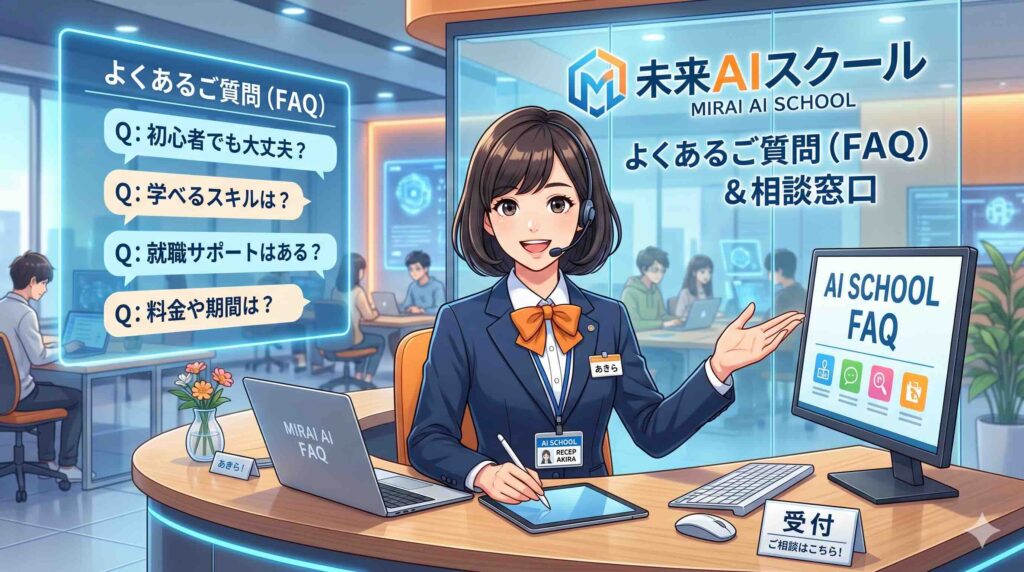 AIスキルアカデミーのよくある質問を受け付ける女性