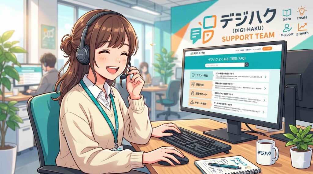 デジハク生成AI無料説明会に関するFAQに応えるスタッフ