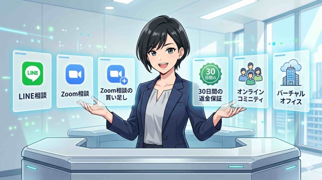 デジハク生成AIにある他のサポートを紹介する女性