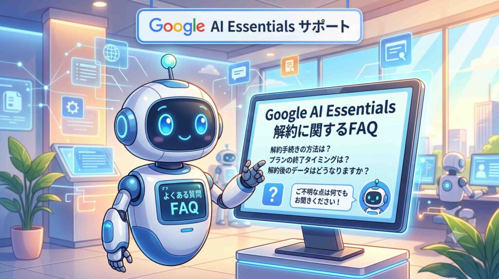 Google AI Essentialsの解約におけるFAQに答えるAI