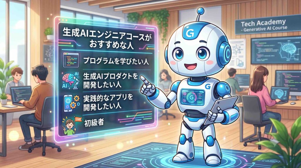 生成AIエンジニアコースがおすすめな人の条件を述べるAIロボット