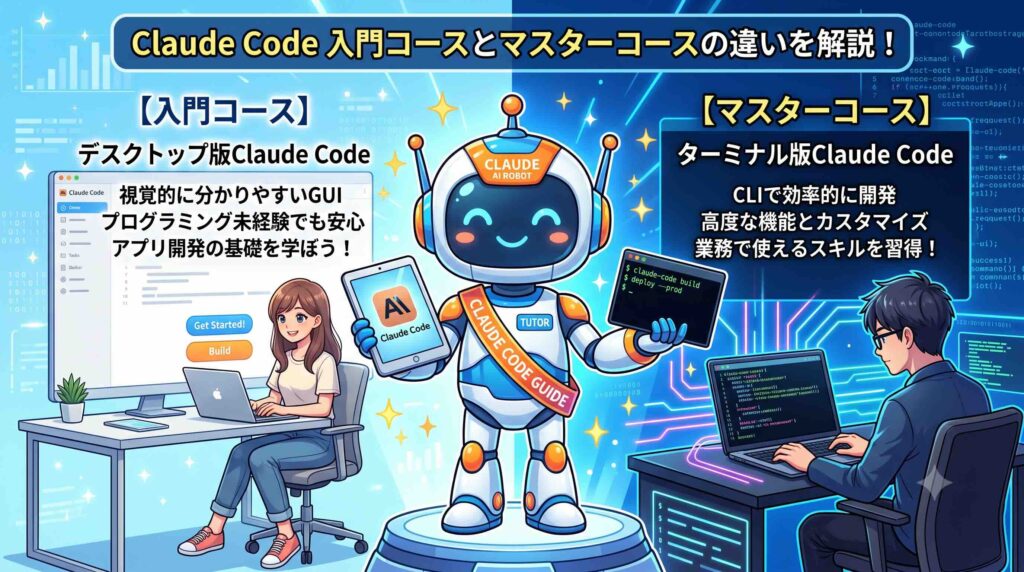 Claude Code 入門コースとマスターコースの違いを説明するAI