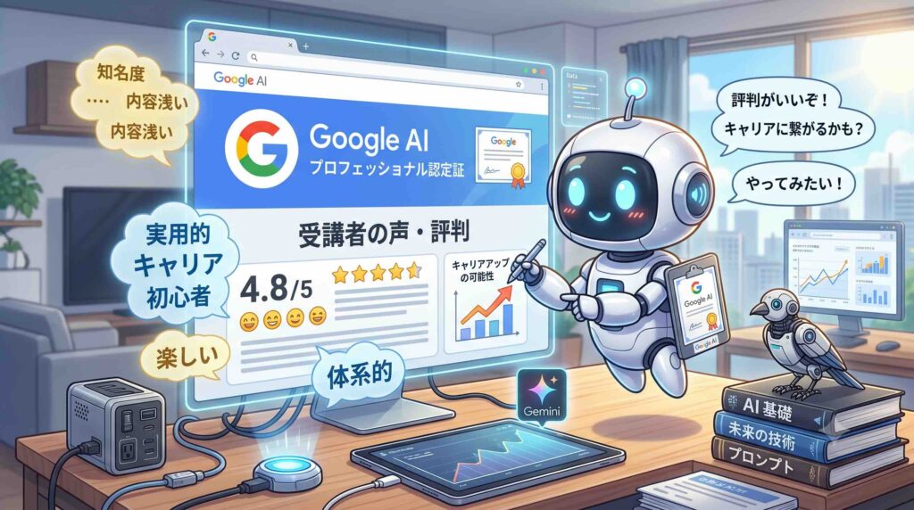 Google AI プロフェッショナル認定証の評判を調べているAI