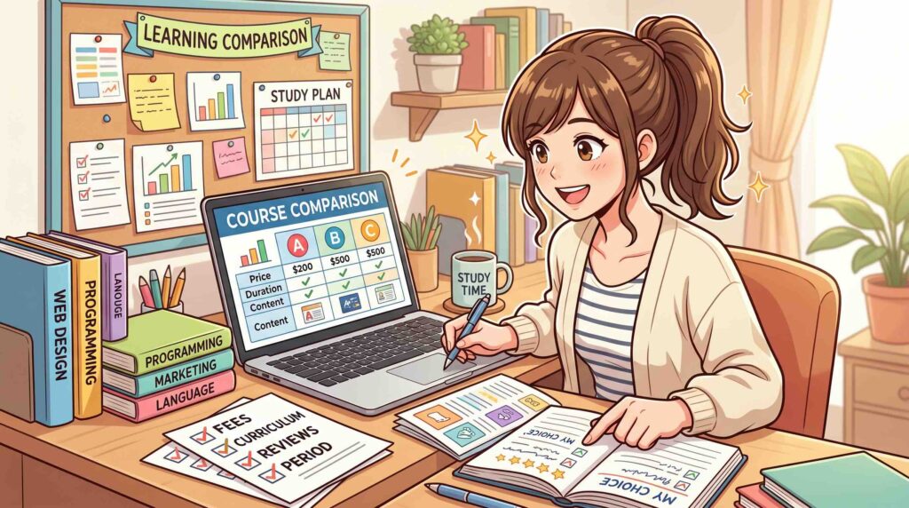 色々な講座を比較する女性