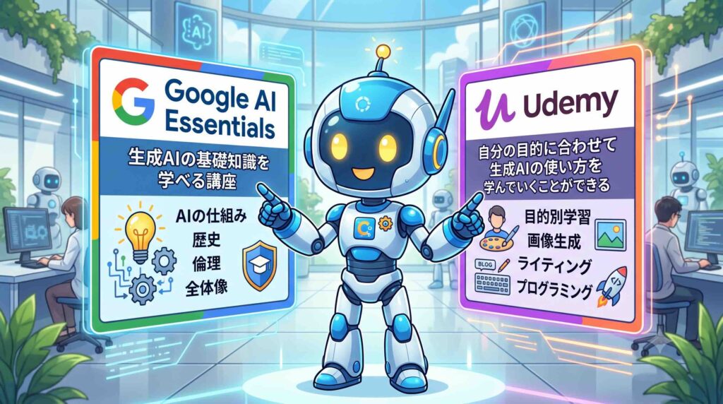 Google AI EssentialsとUdemyを比較するAI